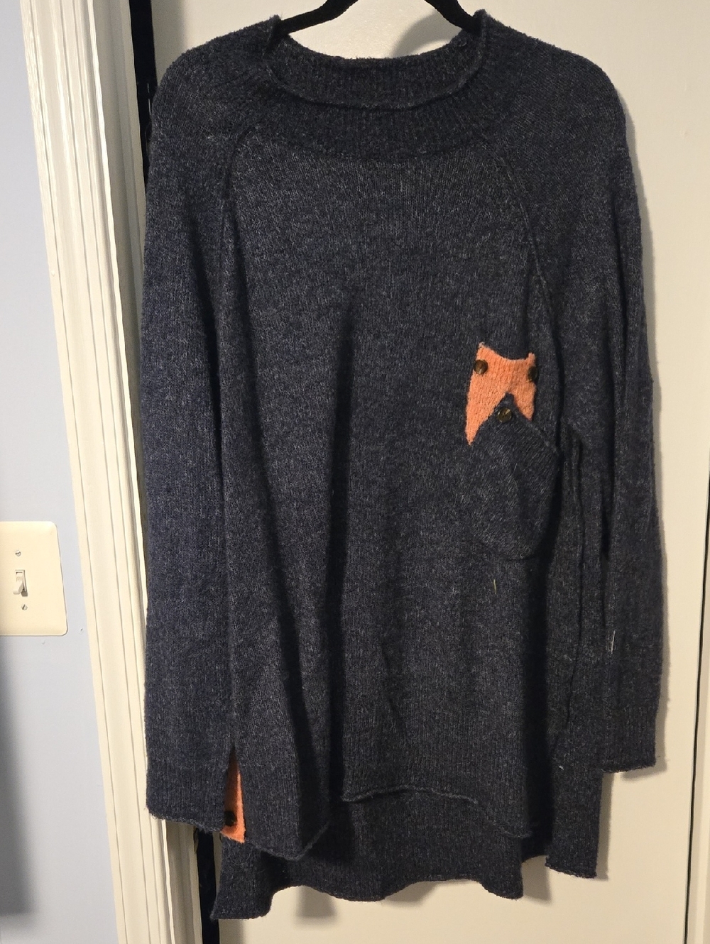 ODDY Dark Gray Crewneck Sweater with Coral Pocket Detail
